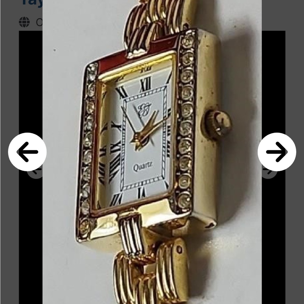 Gold Crystal-Accent Rectangular Quartz Watch - image 4